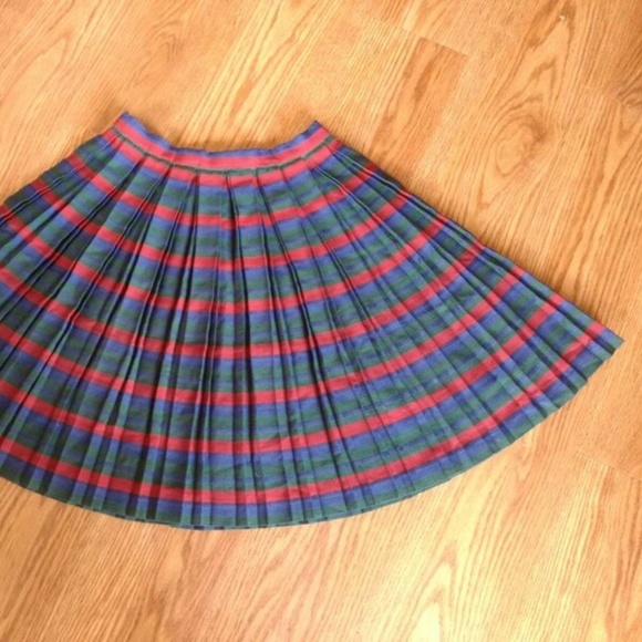 Vintage Pleated Skirt 50s 60s XS 25" Waist Red Green Blue Rockabilly Handmade - Picture 3 of 15